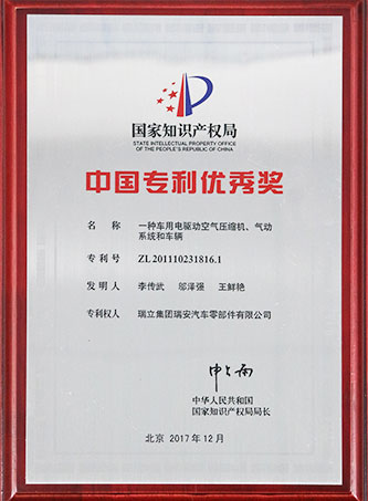 中國(guó)專利優(yōu)秀獎(jiǎng)（空壓機(jī)）
